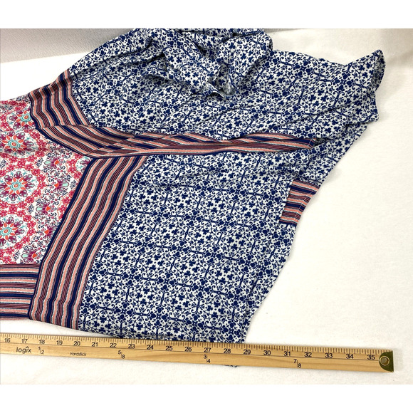 New Direction Midi Skirt Womens‎ Medium Red Blue Boho Hippie Assymetrical Flowy - Picture 9 of 10